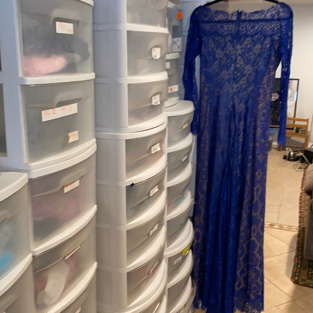 Long lace royal blue long sleeve gown